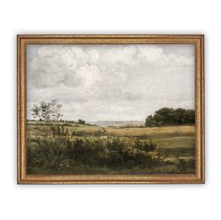 vintage framed canvas art  framed vintage print  vintage spring painting  muted landscape art farmhouse oil painting lan