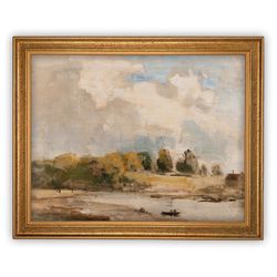 vintage framed canvas art  framed vintage print  vintage spring painting  lakehouse landscape art farmhouse oil painting