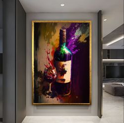 wine wall art, abstract color wine bottle wall painting, luxury wall art, abstract canvas art, graffiti wall art, office