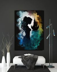 woman silhouette art, colorful girl face art, oil painting woman canvas, colored face canvas painting, female body art,