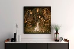 john bauer princess tuvstarr and trolls gnomes and trolls print on canvas, large wall art, famous art, kids room, painti