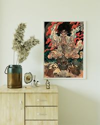 kuniyoshi utagawa - kidomaru and the tengu japanese print on canvas, japanese decor, living room wall art, home decor, c