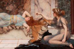 john william godward - mischief and repose print on canvas or paper original large art, classic art, large size painting