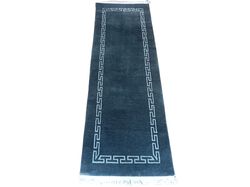 traditional nepalese grey blue rug - 60 knots quality, 61cm x 182cm