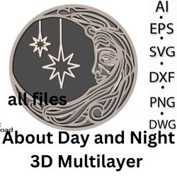 unique design day and night 3d multilayer svg/lasercut graphic with all files