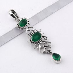 green onyx gemstone pendant with 925 sterling silver statement pendant jewelry christmas day gift for her