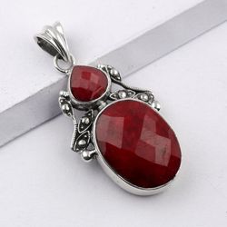 red corundum gemstone pendant with 925 sterling silver statement pendant jewelry christmas day gift for her