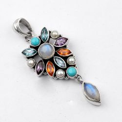multi gemstone pendant with 925 sterling silver statement pendant jewelry christmas day gift for her
