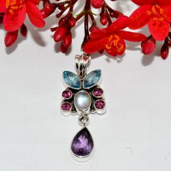 multi gemstone pendant with 925 sterling silver statement pendant jewelry christmas day gift for her
