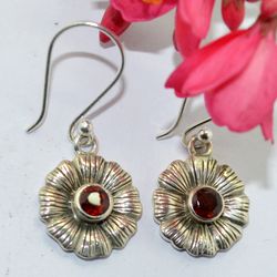 red garnet with 925 sterling silver statement dangle earrings jewelry christmas day gift for her