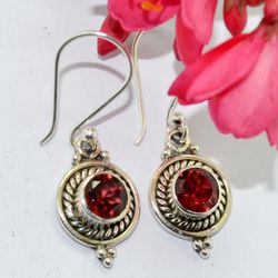 red garnet with 925 sterling silver statement dangle earrings jewelry christmas day gift for her