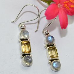 citrine, rainbow moonstone with 925 sterling silver statement dangle earrings jewelry christmas day gift for her