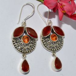 honey topaz, carnelian with 925 sterling silver statement dangle earrings christmas day gift for her