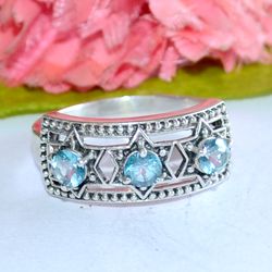 aqua topaz gemstone solid 925 sterling silver, designer statement ring size 9 us, christmas day, gift for her