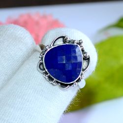 lapis lazuli gemstone solid 925 sterling silver, designer statement ring size 9 us, christmas day, gift for her
