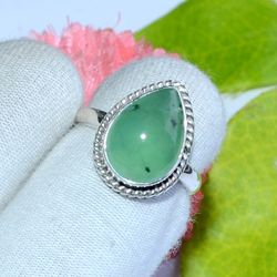 green jade gemstone solid 925 sterling silver, designer statement ring size 8 us, christmas day, gift for her