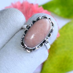 pink opal gemstone solid 925 sterling silver, designer statement ring size 9 us, christmas day, gift for her