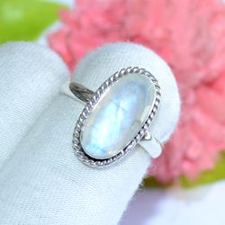 rainbow moonstone gemstone solid 925 sterling silver, designer statement ring size 9 us, christmas day, gift for her