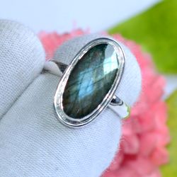 labradorite gemstone solid 925 sterling silver, designer statement ring size 7 us, christmas day, gift for her