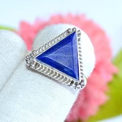 lapis lazuli gemstone solid 925 sterling silver, designer statement ring size 8 us, christmas day, gift for her