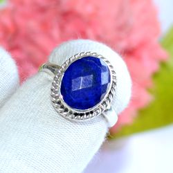 lapis lazuli gemstone solid 925 sterling silver, designer statement ring size 6 us, christmas day, gift for her