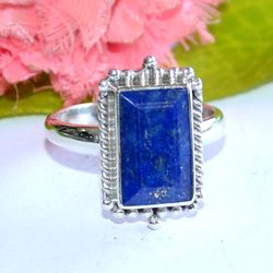 lapis lazuli gemstone solid 925 sterling silver, designer statement ring size 8 us, christmas day, gift for her