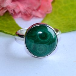 malachite gemstone solid 925 sterling silver, designer statement ring size 7 us, christmas day, gift for her