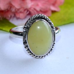 yellow jade gemstone solid 925 sterling silver, designer statement ring size 9 us, christmas day, gift for her