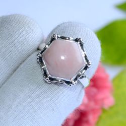 pink opal gemstone solid 925 sterling silver, designer statement ring size 8 us, christmas day, gift for her