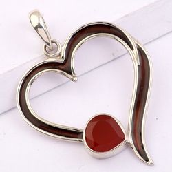 carnelian gemstone with enamel, 925 sterling silver handmade pendant jewelry with free shipping by sjd-p-319