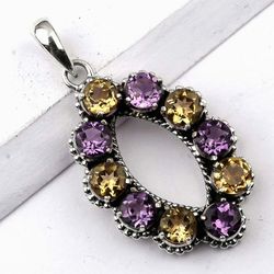 amethyst, citrine gemstone, 925 sterling silver designer pendant jewelry with free shipping by sjd-p-347