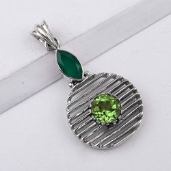 green onyx, peridot gemstone 925 sterling silver designer pendant jewelry with free shipping by sjd-p-359