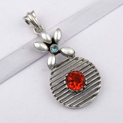 honey topaz, blue topaz, pearl gemstone, 925 sterling silver designer pendant jewelry with free shipping by sjd-p-360