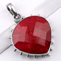 red corundum heart shape gemstone, 925 sterling silver, designer pendant jewelry, with free shipping by sjd-p-400