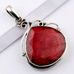 red corundum heart shape gemstone, 925 sterling silver, designer pendant jewelry, with free shipping by sjd-p-401