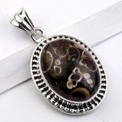 turritella agate gemstone, 925 sterling silver, designer pendant jewelry, with free shipping by sjd-p-405