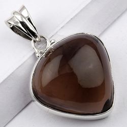 smoky quartz cab gemstone, 925 sterling silver, designer pendant jewelry, with free shipping by sjd-p-407
