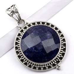 925 sterling silver, lapis lazuli gemstone, designer pendant, round shape pendant, with free shipping by sjd-p-414