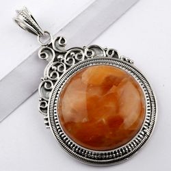 925 sterling silver, orange aventurine, designer pendant, round shape pendant, with free shipping by sjd-p-415