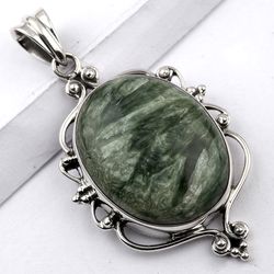 925 sterling silver, seraphinite gemstone, designer pendant, oval shape pendant, with free shipping by sjd-p-419