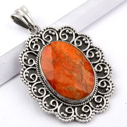 sponge coral gemstone, oval shape pendant, 925 sterling silver, designer pendant, with free shipping by sjd-p-449