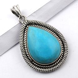 turquoise gemstone, pear shape pendant, 925 sterling silver, designer & vintage pendant, with free shipping by sjd-p-455