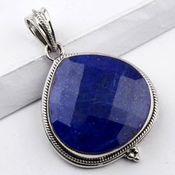 lapis lazuli gemstone, heart shape pendant, 925 sterling silver, designer pendant, with free shipping by sjd-p-457
