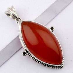 carnelian marquise shape pendant, 925 sterling silver, designer pendant, with free shipping by sjd-p-469d