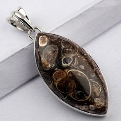 turtella agate marquise shape pendant, 925 sterling silver, designer pendant, with free shipping by sjd-p-470b