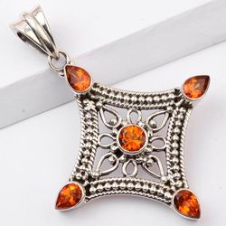 honey topaz, round & pear shape pendant, 925 sterling silver, designer pendant, with free shipping by sjd-p-693