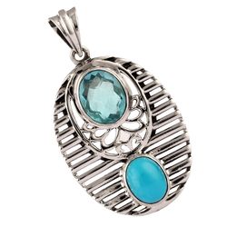 aqua quartz, turquoise gemstone pendant, 925 sterling silver, designer jewelry, with free shipping by sjd-p-894