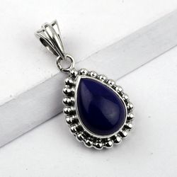 lapis lazuli gemstone pendant, 925 sterling silver, designer jewelry, with free shipping by sjd-p-120