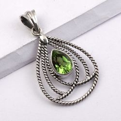 green quartz gemstone pendant, 925 sterling silver, whipped pendant, designer jewelry, with free shipping by sjd-p-256
