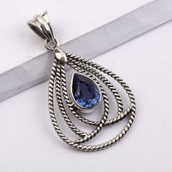 blue quartz gemstone pendant, 925 sterling silver, whipped pendant, designer jewelry, with free shipping by sjd-p-256c